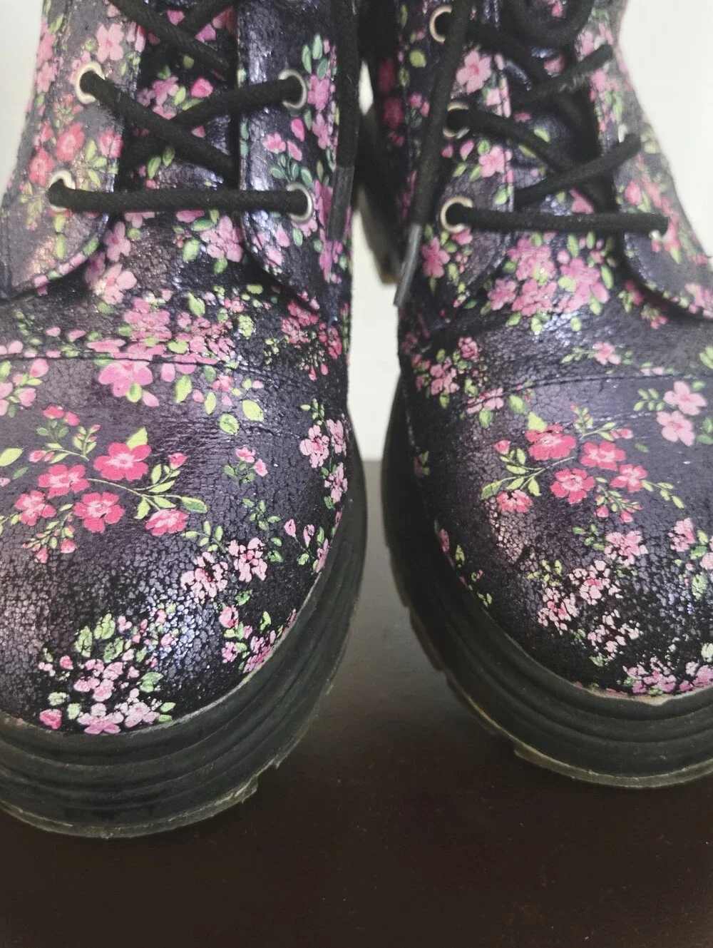 Nina Girls' Floral Lace-Up/Zip-Up Combat Boots - Black/Pink